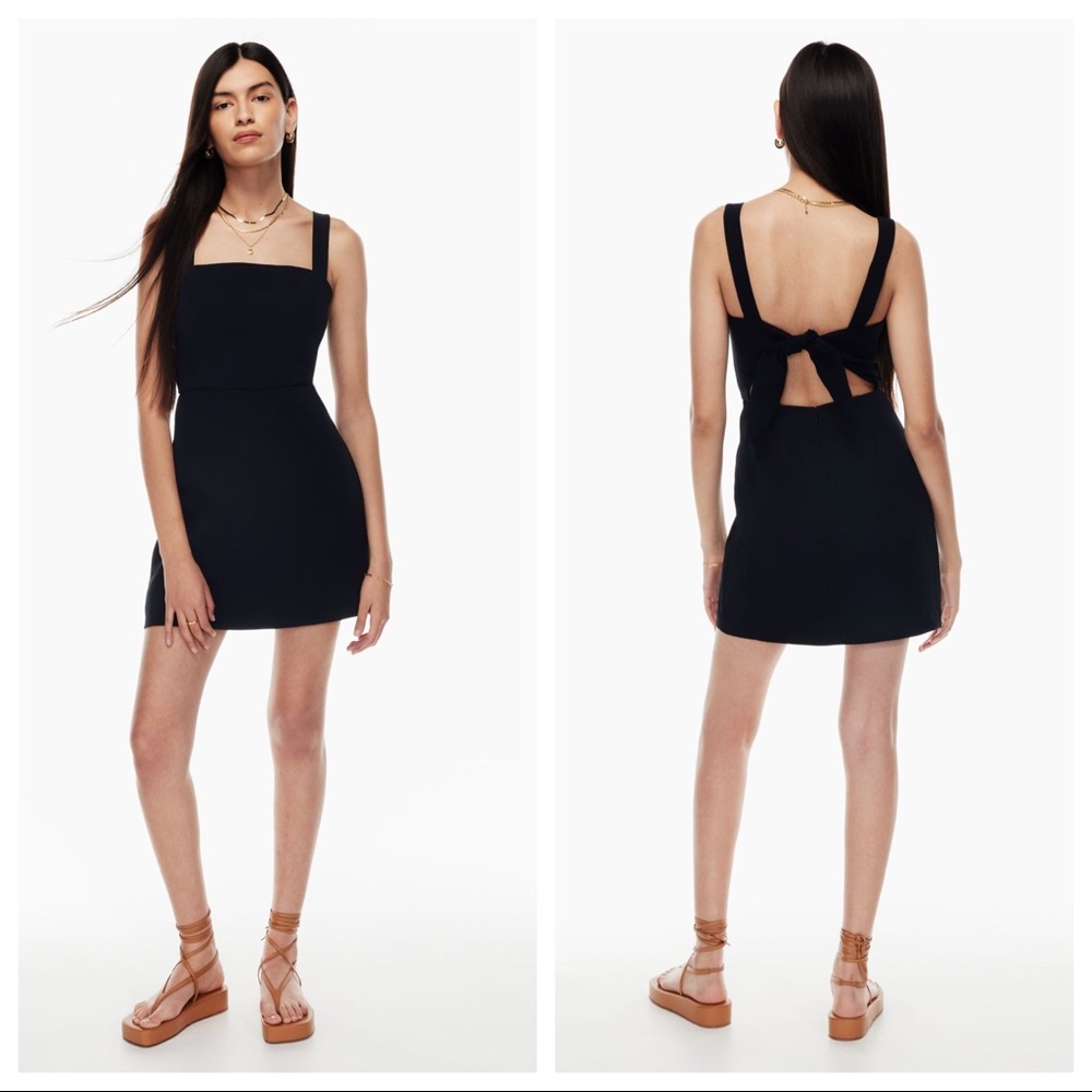 Wilfred By Aritzia Aperature Tie-Back Dress Black Square Neck Size 6